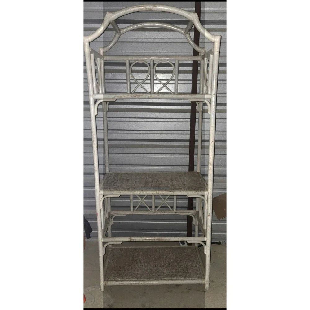 Vintage White Bohemian Rattan  Rack/Shelf